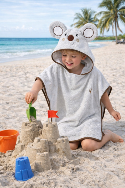 ELY PARKER Poncho Children's Bathrobe Beach Towel Hooded (Age 3-8) Inner-Oute...