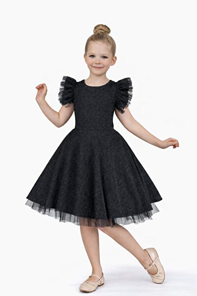 RAPAPA Kız Çocuk Özel Gün Simli Şanzelize Kız Çocuk Abiye Elbise 67372 Siyah