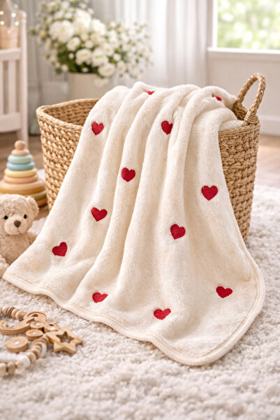 moukou Heart Embroidered Welsoft 90*100 cm Baby Blanket