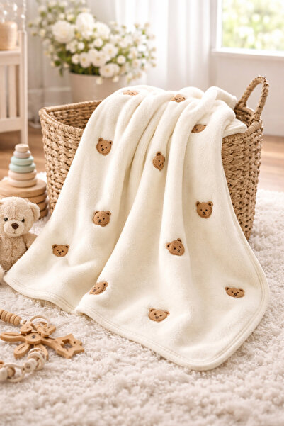moukou Bear Embroidered Welsoft 90*100 cm Baby Blanket