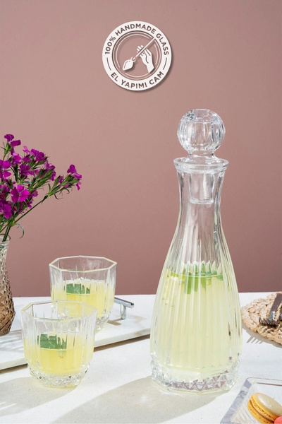 Glamis Selen Concept Linea Iris Model El Yapımı Cam Karaf 2 Bardaklı Set