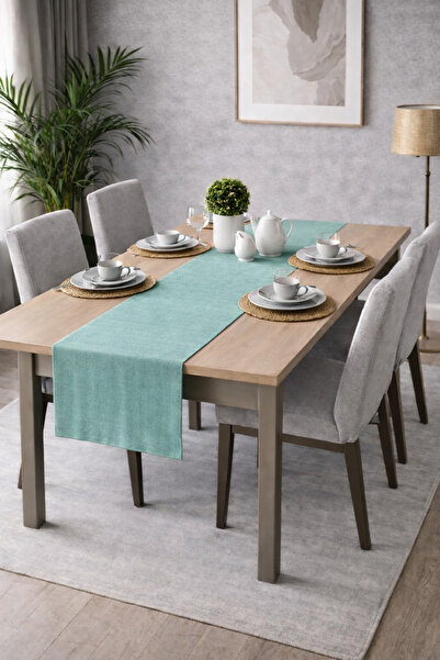 PerdeYap1980 Runner din catifea texturată, culoare mentă, seria Ada 40 x 140 cm