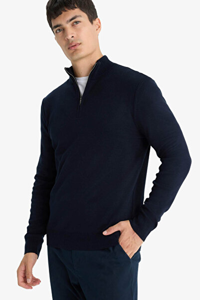 DeFacto Standard Fit Zippered Collar Knitwear Navy Blue Men's Sweater F5095Ax...
