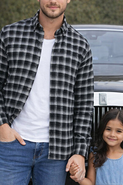 Varetta Men's Black Winter Shirt Checkered Pocket Collar Buttoned Winter Shirt