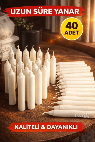 TWOX 40 Adet Mum Bakkal Mumu ( 10 Cm ) Beyaz Bakkal Mumu Dilek Mumu Büyük Mum...
