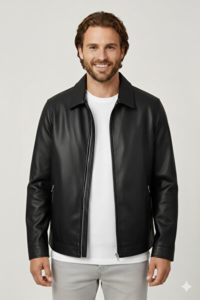 Jack & Jones Jachetă pentru motociclist din piele PU impermeabilă Jj&j pentru...