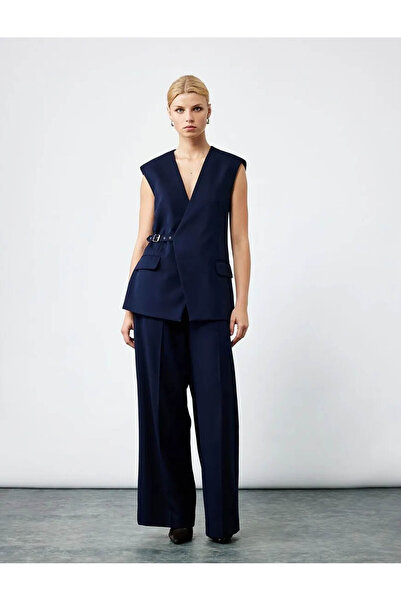 Koton talie înaltă Pantaloni de damă din țesătură Palazzo bleumarin 6WAK40063UW