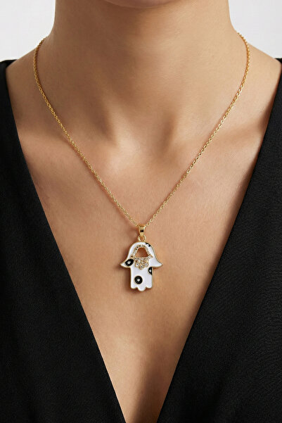 Modacaprea قلادة هامسا من الفولاذ المطلي بالمينا البيضاء عيار 22 قيراط 45 سم ...
