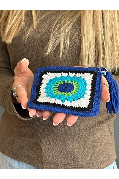 Gönülden Tasarım Hand Knitted Evil Eye Beaded Wallet 10X10 cm