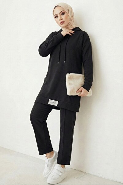 Bestenur Çift Cepli Kapüşonlu İkili Takım 1668 - Siyah