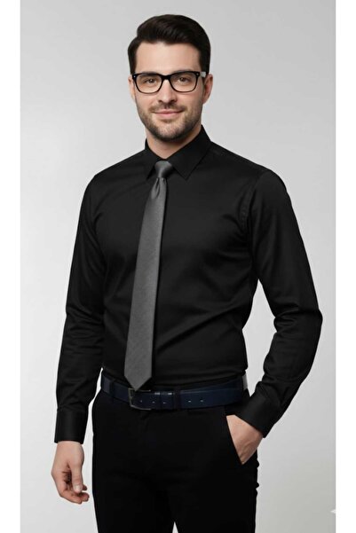 ADVANTE قميص رجالي بأكمام طويلة وقصة ضيقة من القطن الناعم والساتان