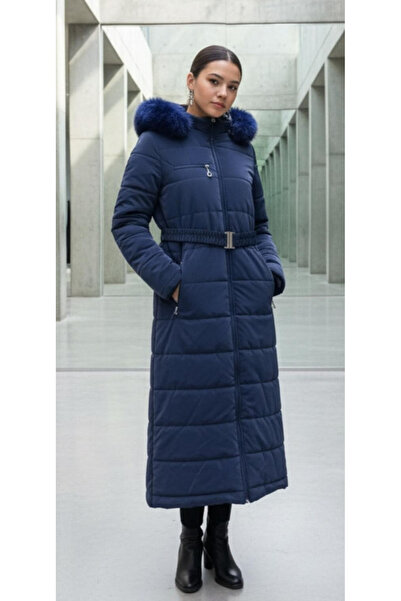 ESİN GİYİM Elegant Kemer Detaylı Kürk Yakalı Şişme Mont