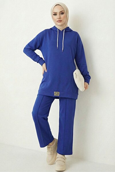 Bestenur Çift Cepli Kapüşonlu İkili Takım 1668 - İndigo