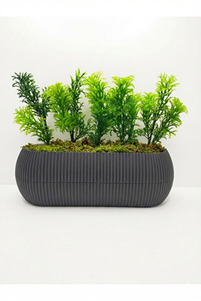 DDTREND Uzun Saksıda Yapay Çiçek Taş Yosunlu Çim Yeşili Bitki , Dekoratif Ann...