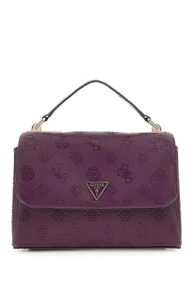 Guess Women's Embossed Monogram Patterned Hand and Shoulder Bag - Plum