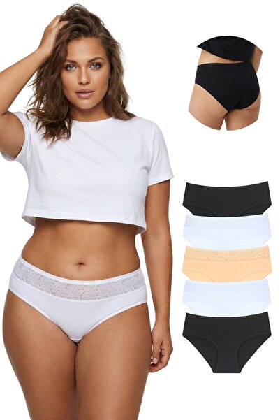 Newlilla 1016 Жіночі біло-чорні трусики з густою облямівкою та мереживом, 5 ш...