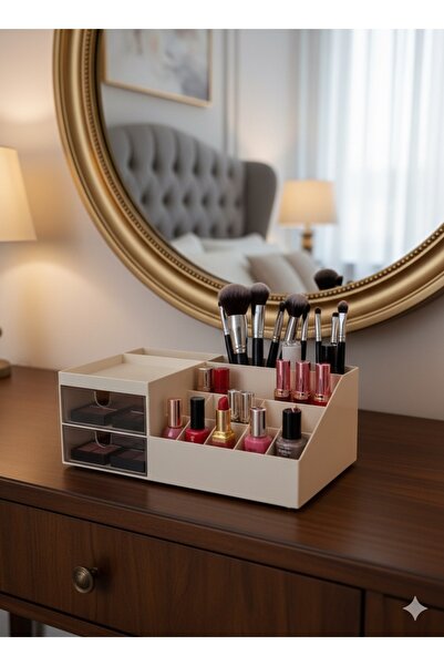 Doori Organizator de machiaj cu 2 sertare pentru ruj, lac de unghii, perie, c...