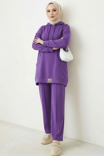 Bestenur Çift Cepli Kapüşonlu İkili Takım 1668 - Mor