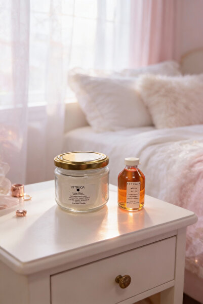 Ftrk Store Kavun Kokulu İp Fitilli Mum ve Oda Kokusu Seti (Tabak Dahil)