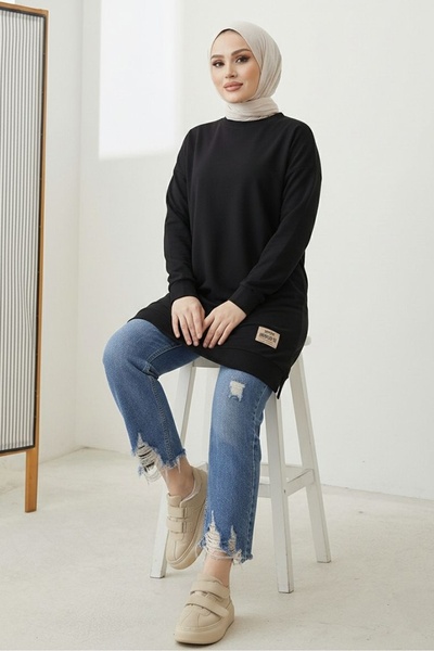 Bestenur Armalı Yırtmaç Detay Tunik 1665 - Siyah