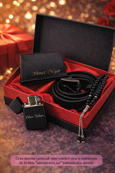 expreshediye Kutulu Erkeğe Özel Hediye Kemer  Cüzdan Çakmak Tesbih Set