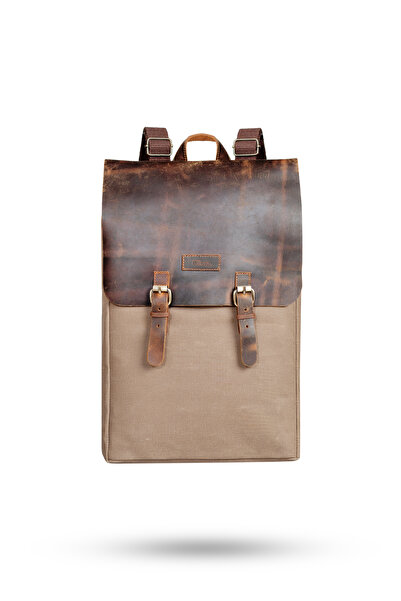 Gillario Design02 15.6 Inch Mink Canvas Leather Brown Cover Laptop Backpack