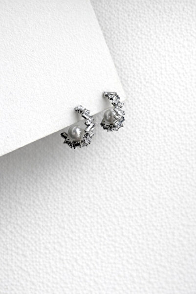 Owentis أقراط جيما من الفضة الصلب مع حجر الباجيت واللؤلؤ - لا تسبب التلطيخ-