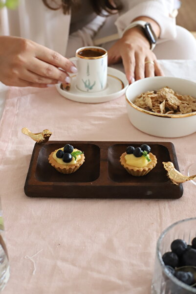 Akayev رف تقديم الطيور الذهبي الخشبي المكون من قسمين