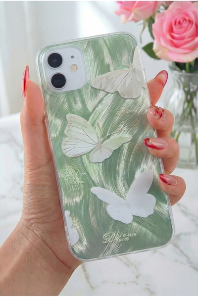 Fibaks حافظة آيفون 11 من السيليكون المقاوم للصدمات مع نمط فراشة خضراء ثلاثية ...