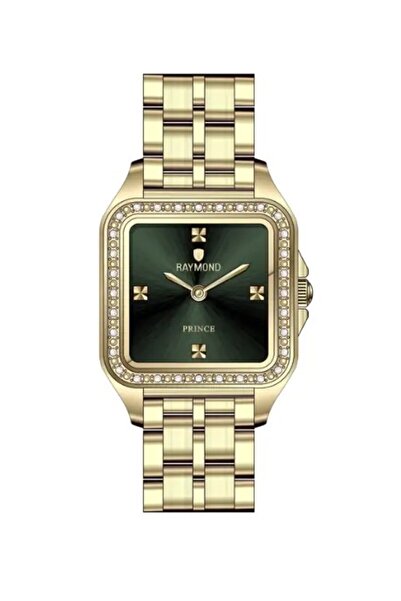 Raymond ساعة يد نسائية مربعة RYM-213060 ذهبية-خضراء