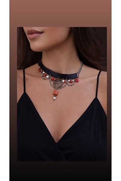 azra takı tasarım El yapımı ,tasma,Deri,Mercan,doğal İnci,sadece 1 adet tasar...