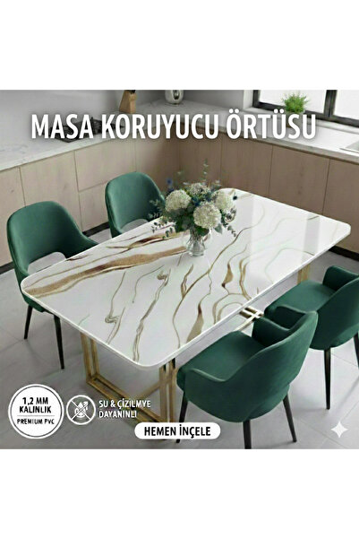 Blue Home Pvc Marble Patterned 1.2 mm Thick Tablecloth Stain Resistant Non-Sl...