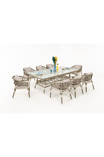 Divona Home ROPE BAHÇE BALKON MASA TAKIMI 8 KİŞİLİK