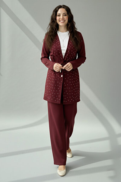 benguen Stone Hijab Double Set N7176 Claret Red