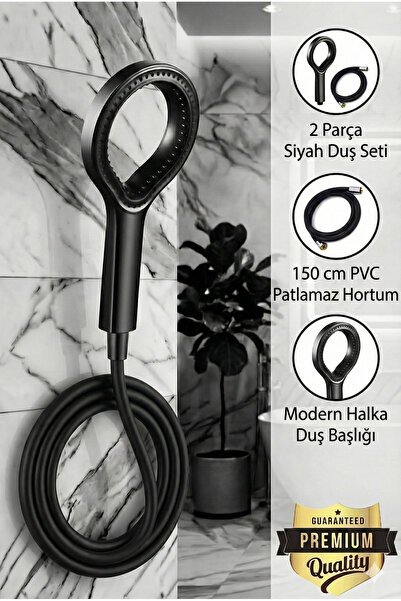 Plodna House Siyah Soft Akışlı Duş Başlığı Seti – 2’li Set (Duş Başlığı + PVC...