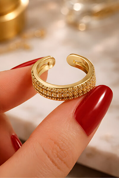 mos&more Gold Taşlı Çift Sıralı Yüzük, Ayarlanabilir