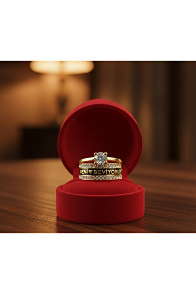 Shiklik MODA خاتم نسائي رومانسي من حجر الزركون موديل 'أنا أحبك'