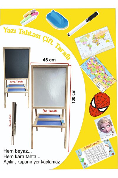 DECOLFİN Yazı Tahtası Ahşap Mala Çift Taraflı No:15 Okul Öncesi Okul Grubu Ma...