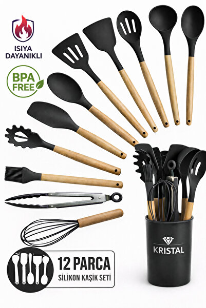 Kristal 12 Parça Isıya Dayanıklı Yanmaz Yapışmaz Silikon Servis Seti Gerçek K...