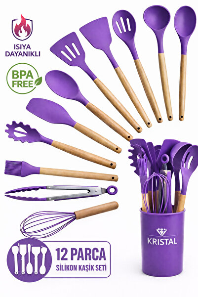 Kristal 12 Parça Isıya Dayanıklı Yanmaz Yapışmaz Silikon Servis Seti Gerçek K...