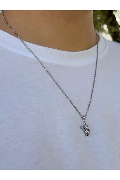 Piercing Market Steel & Silver Men's Silver Color Special Design Astronaut Model Necklace