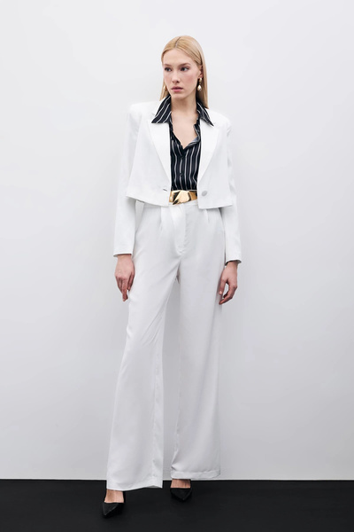 Sateen Παντελόνι Ecru Crepe - Πλισέ Σχέδιο