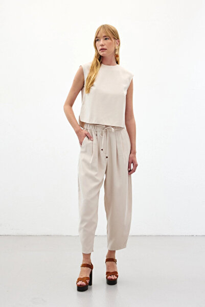 Sateen Παντελόνι φαρδύ κοψίματος - Πέτρα