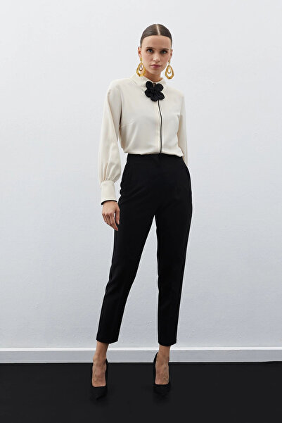 Sateen Панталон тип стрели с висока талия - ЧЕРЕН