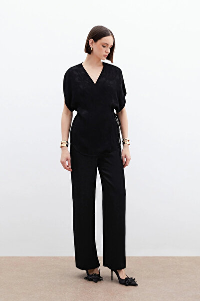 Sateen Pantaloni largi cu buzunare - negri