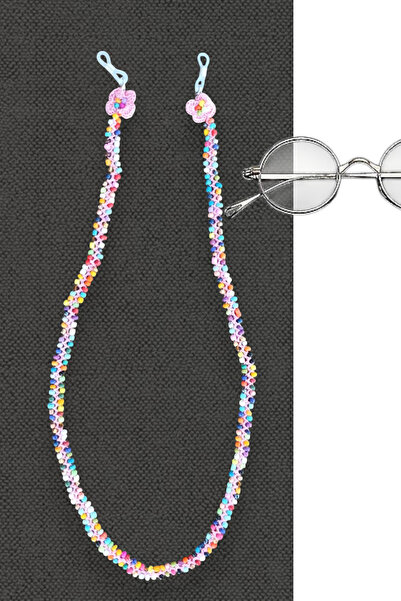 nftart.design مطرزة بالخرز الملون مع زهرة على الطرف - حزام نظارات مصنوع يدويًا