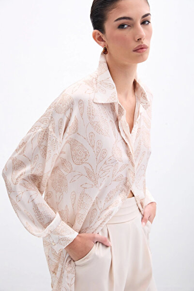 Sateen Πουκάμισο με σχέδιο σατέν - Μπεζ