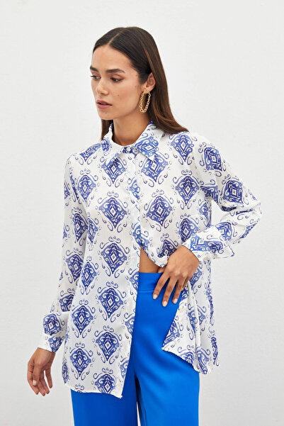 Sateen Cămașă uni cu model SAX BLUE