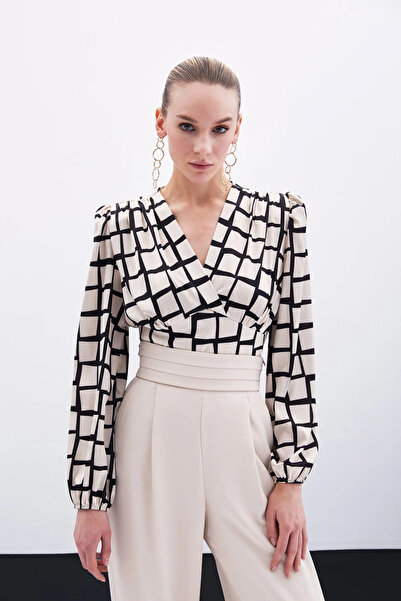 Sateen Μπλούζα Crop με σχέδια - Μπεζ