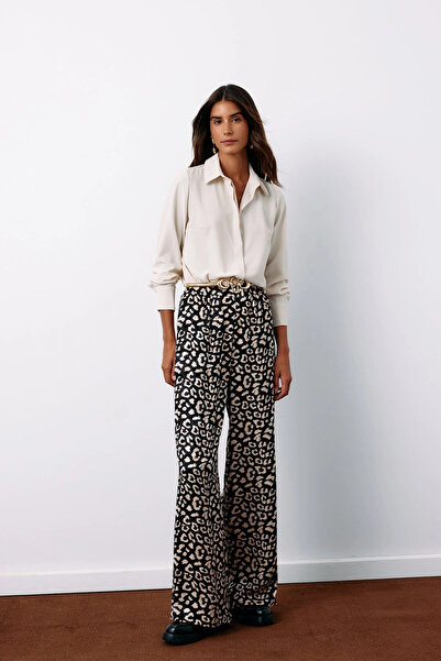 Sateen Ψηλόμεσο Leopard Παντελόνι - ΜΑΥΡΟ